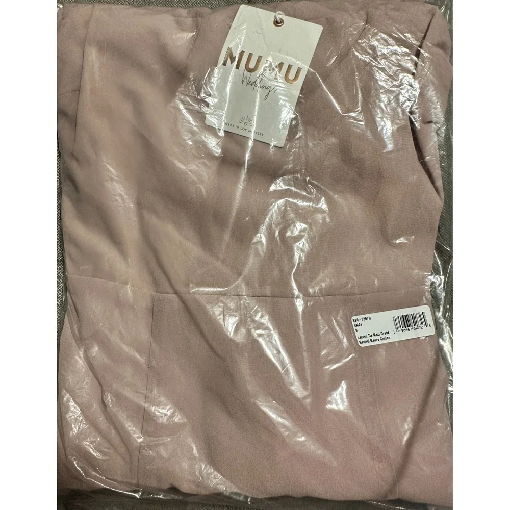 NWT | Show Me Your Mumu Lauren Tie Maxi Dress  Neutral Mauve Chiffon Small $188 - Picture 5 of 6